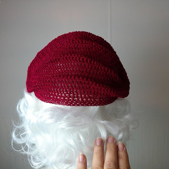 Vintage 1960s Hand-Crocheted Hat Retro Deep Red Openwork Design Lightweight - Picture 4 of 13
